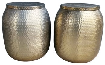2 Large Hammered Metal Side Tables With Storage
