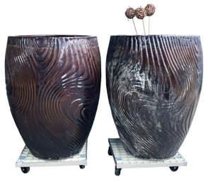 2 Large Glazed Pottery Planters