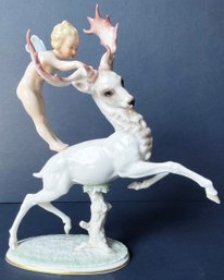 Rare LHS Germany Carl Werner Nymph & Elk Figurine