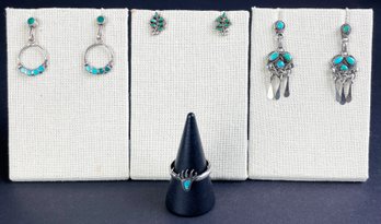 Turqoise And Silver Earrings & Ring Including Petit Point