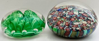 2 Art Glass Paperweights Including Joe St. Clair & Millefiori