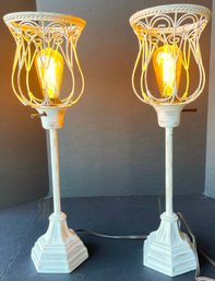 Pair Of Distressed Table Lamps With Edison Bulbs
