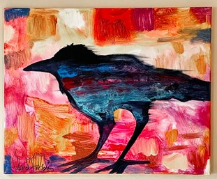 Original Signed Crow Painting On Canvas