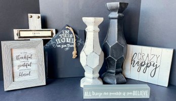 Large Distressed Candlesticks And Inspirational Signs