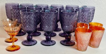 Purple Shannon For Godinger Crystal Goblets & Orange Barware