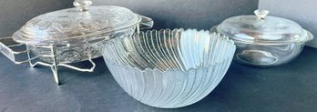 Decorative Glass Bowl, Casserole In Holder, With Pyrex