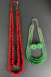 Vintage Beaded Multistrand Necklaces, One With Matching Earrings