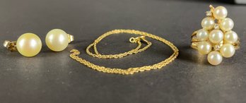 14k Gold Ring, Stud Earrings, And Chain