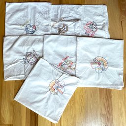 8 Vintage Coffee Themed Embroidered Napkins