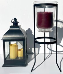 Overtsized Candle Holder With Candle And Faux Candle Lantern