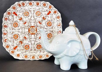 Cordon Bleu Elephant Teapot & Copeland Spode Sorrento Plate