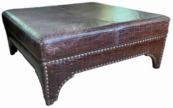 Large Studded Faux Alligator Leather Ottoman