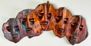 Iridescent Clay Wall Hanging With Five Faces By Artist Hackett