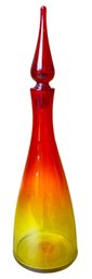 Mid-century Hand-blown Glass Decanter With Flame Stopper