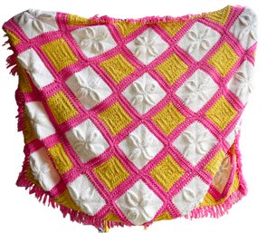 Pink And White Crocheted Lap Blanket