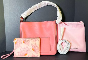 Brand New Kate Spade Garden Rose Pebbled Leather Hobo Bag & Kate Spade Daisy Wristlet