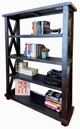 Solid Wood Espresso Finish Bookshelf With Cross Bar Details