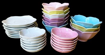 Flower Style Rice Bowls (9), Saucers, Sauce Cups