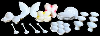 Large Butterfly Shaped Serving Dishes (2),  Unique Sauce Dishes (10 Total), Shell Plates (6) , Tea Spoons (4)