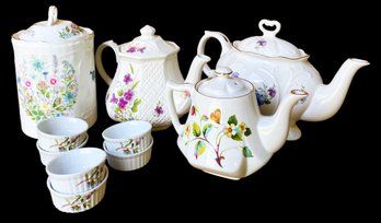 Flower Printed Tea Pots, Cookie Jar With Lid, Souffle Ramekin Dishes
