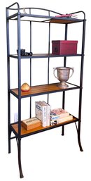 Sleek Wood And Metal Shelving, Contents Not Included