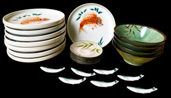 Asian Style Dinner Plates (8), Bowls , Saucers, Fish Chopstick Tiles