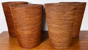 4 Woven Rattan Waste Baskets