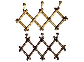 2 Antique Faux Bamboo Extendable Coat Racks