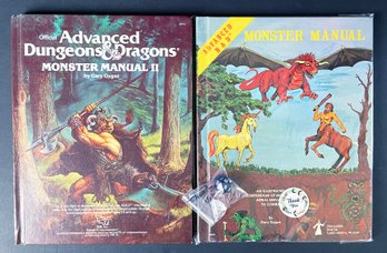 Vintage Dungeons & Dragons Monster Manual I & II Books With Die