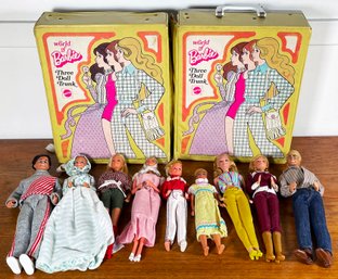 9 Vintage Barbie Dolls Including Ken & Chelsea With Carrying Case