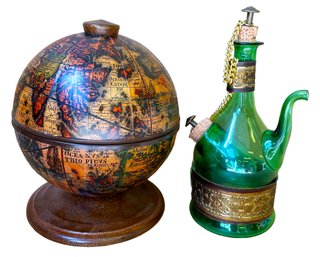 Stunning Vintage Glass Port And Wine Decanter, World Globe Ice Holder