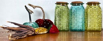 3 Colorful Glass Canisters & Glam  Fall Decor