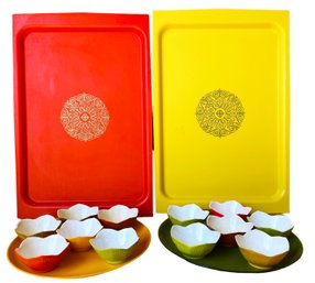 Mid-centrury Plastic Serving Trays, Plates, Flower Style Ramekins