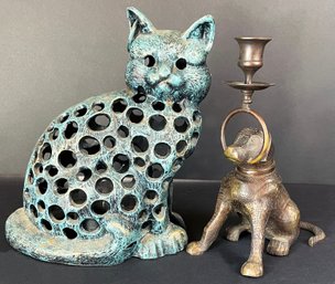 Metal Cat & Dog Candle Holders