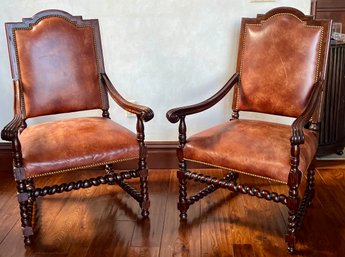 French Louis XIII Style Leather Armchair