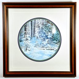 Signed Gary Spetz Round Winter Landscape Watercolor Print