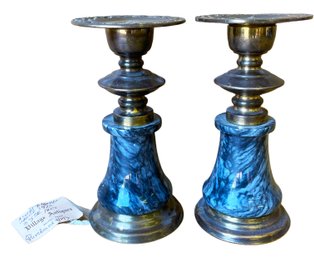 Antique Marble And Brass Candle Holders
