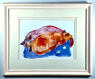 Signed Robert Bryer 'Taos Cats' Watercolor Print