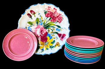 Hand-painted Italian Display Plate. Colored Salad Plates