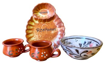 Portuguese Ceramic Cups, Serving Tray, Bowl