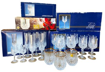 Collection Of Crystal Rocks Glasses, Port Glasses, Flutes,  Wine Glasses