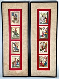 Framed Illustrations From The German 'Codex Manesse', Matted In Burlap