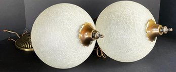 Pair Of Vintage Crackle Glass Pendant Lamps