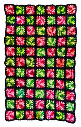 Green And Pink Crocheted Throw Blanket