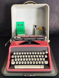 Gorgeous Vintage Pink Olympia De Luxe SM7 Portable Typewriter In Case With Original Manual