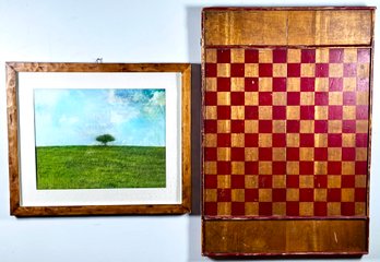 ' The Apple Tree' Ingrid Blixt Giclee Print & Vintage Wooden Chess Board Wall Hanging