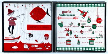 2 Vintage Spanish Cooking Prints On What Appears To Be Fabric