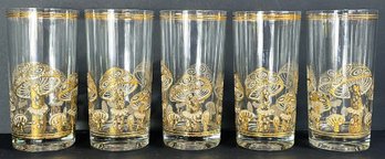 5 Vintage Culver Golden Mushroom Glasses