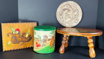Epic Vintage Mushroom Decor Including Music Box, Wooden Stool & More!