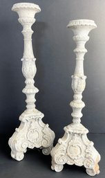 Pair Of Ornate Distressed Candlesticks
